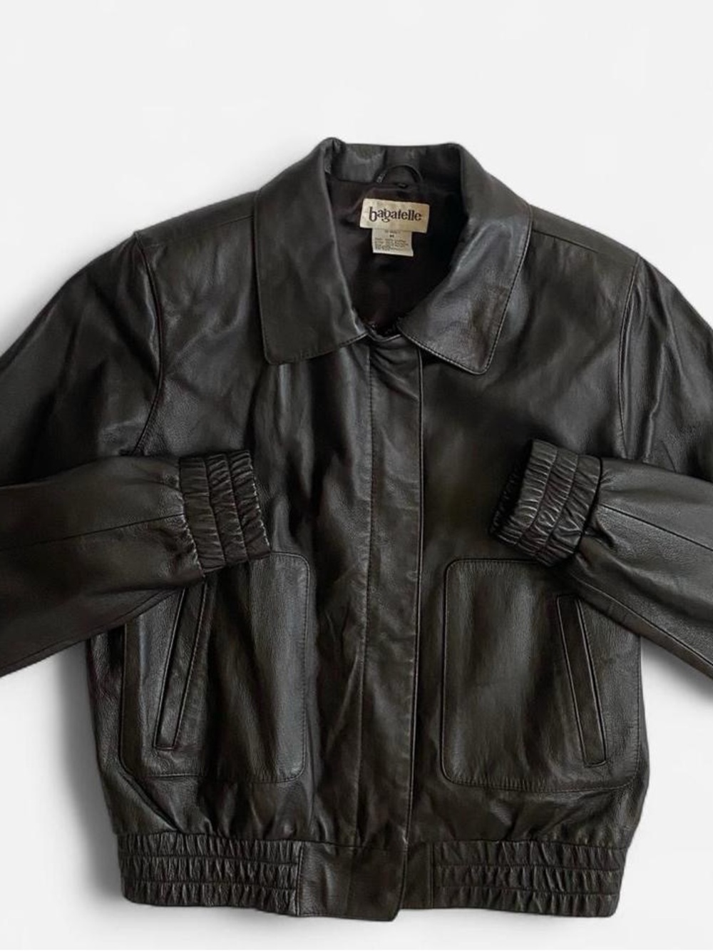 Vintage black brown leather bomber jacket